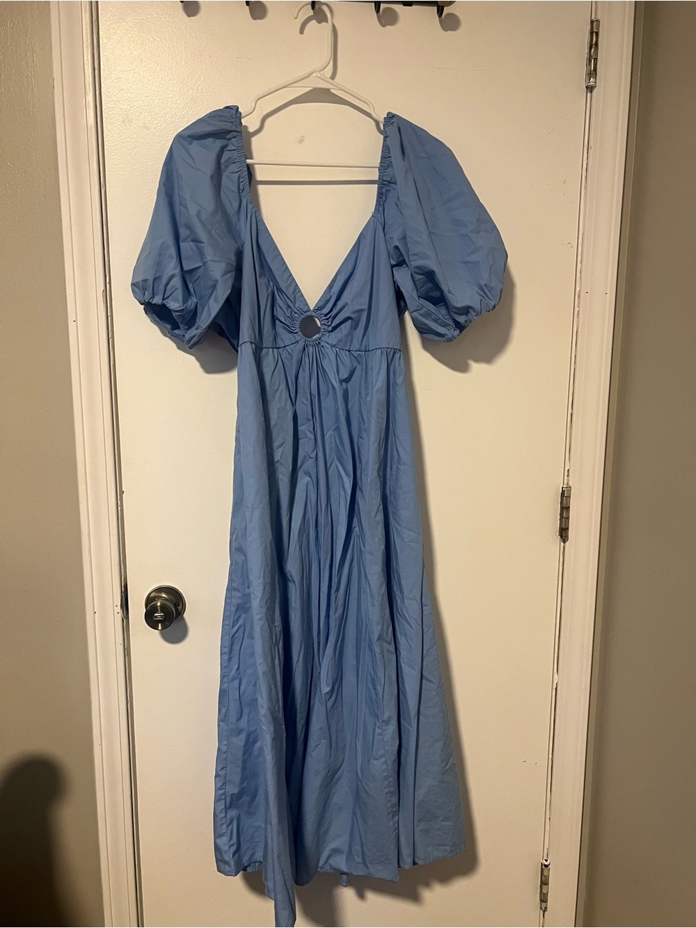Abercrombie & Fitch Light Blue Puff-Sleeve Midi Dress